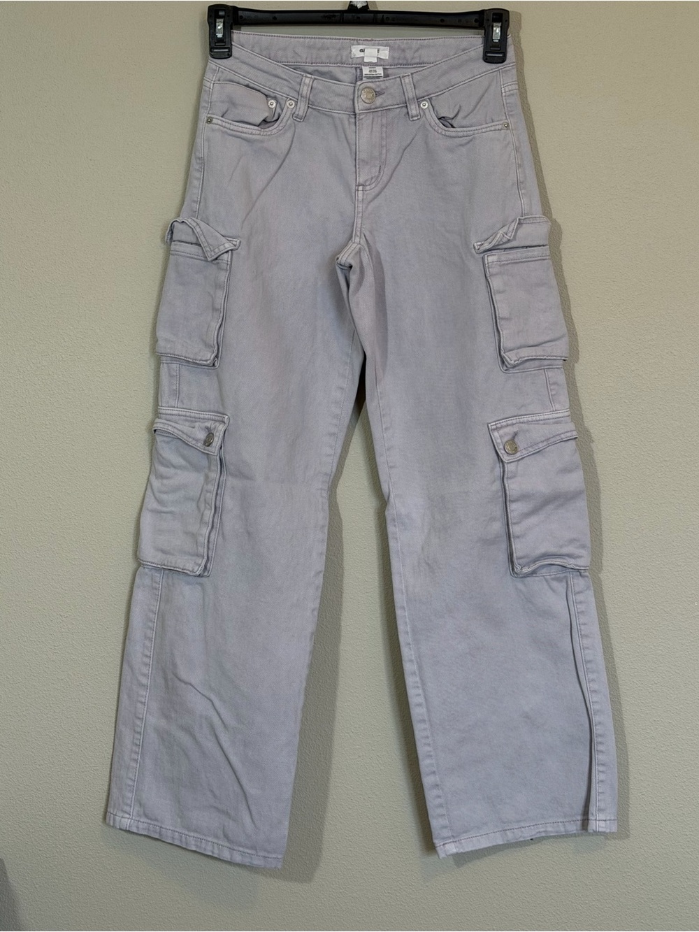 Garage Women's Cargo Wide-Leg Jeans in Light Gray, Size 0